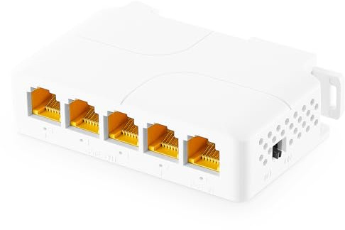 Commutateur Gigabit PoE, 1 extension PoE d'entrée 4 sorties, IEEE802.3af/at/bt Poe alimenté 90 W, Ethernet 10/100/1000 Mbps, rail DIN et montage mural Plug and Play