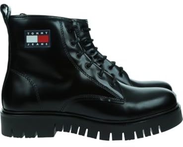 Tommy Jeans Donna Stivali Mezza Gamba Lace Up Verniciati, Nero (Black), 38