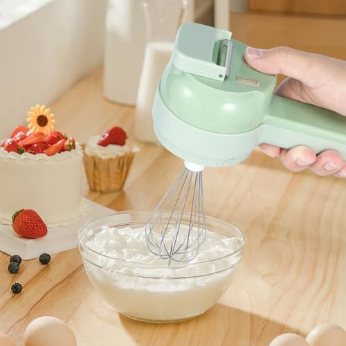 4 in 1 Handheld Electric Vegetable Cutter Set, Rechargeable Portable Food Processor with 3 Stainless Steel Blades Electric Veggie Chopper Detachable Electric Garlic Chopper for Home Kitchen