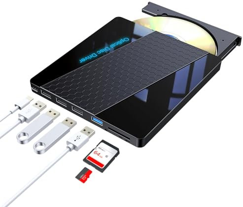 External DVD Drive, USB 3.0 External CD/Dvd +/-Rw Drive Portable Type C CD/DVD Player Burner Reader Writer Player for Laptop, Optical CD ROM Disk Drive For Laptop MacBook Windows 10/8/7 / XP/Linux