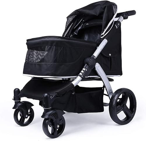 Kinderwagen für große Hunde, Haustier-Buggys für große Hunde, Reise-Buggy, Katzen-Buggy, 600d Oxford-Stoff, Aluminiumlegierung, Tragkraft 30 kg (schwarz) (schwarz)
