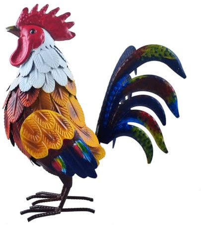 BAENRCY Rooster Statue Small Colorful Metal Mallard Chicken Sculpture Garden Decoration Metal Yard Art for Patio Lawn Backyard Outdoor Decoration