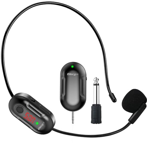 Giecy Drahtloses Mikrofon-Headset, UHF-Funk-Headset-Mikrofonsystem Wiederaufladbares Mikrofon und drahtloser Empfänger für Sprachverstärker, PA-System, Lehrer, Reiseleiter, Reisebusse