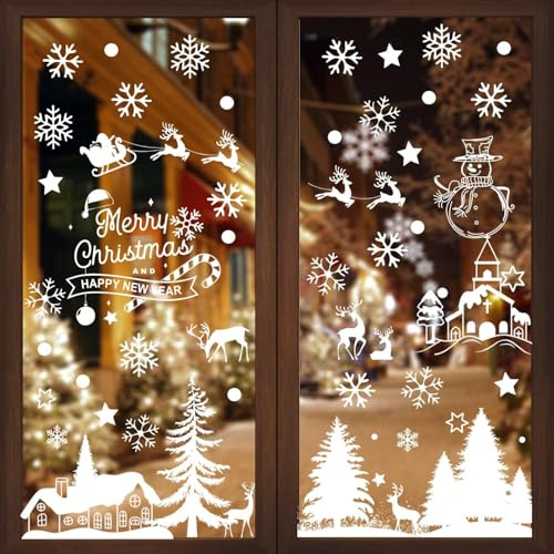 DTYDECLE 9 Blätte Weis Weihnachten Fensterbilder Schneeflocken Fensterdeko | Selbstklebend Wiederverwendbare Statische Weihnachtsfensterbilder für Xmas Winter Weihnachtsdeko Hause
