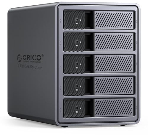 ORICO Aluminium RAID Festplatten Gehäuse für 5 Festplatten, USB 3.0 HDD Dockingstation für 3,5 Zoll HDD bis zu 22TB, Unterstützt RAID 0/1/5/10 (9858RU3)
