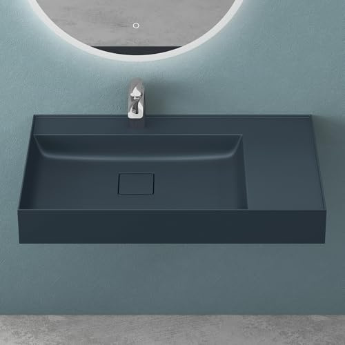 Mai & Mai Lavabo Bagno Sospeso 70x46x12cm Antracite Opaco, Colossum630 | Lavandino Bagno, Lavabo in Minerale Fuso, Stampaggio Monopezzo, Nano-rivestimento, Bordi Sottili