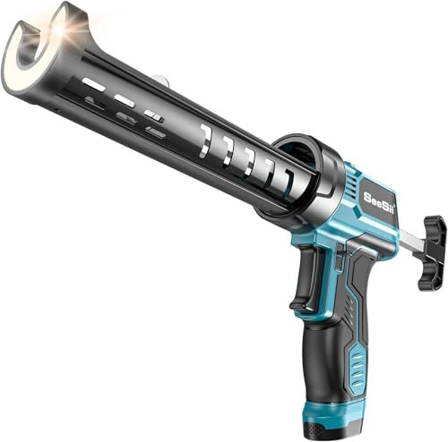 Seesii Akku-Dichtmittelpistole, leicht mit LED-Licht, betrieben mit AA-Batterien, tropffreie Silikonspritze 10oz/300ml zum Füllen, Abdichten (Batterien nicht enthalten) (6, Volt)