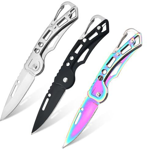Vaileal 3 Stück Klein Klappmesser: Taschenmesser, Mini Scharf Klappmesser, EDC Messe, Messer Taschenmesser, Taschenmesser mit Klappmesser für Outdoor, Camping,Survival