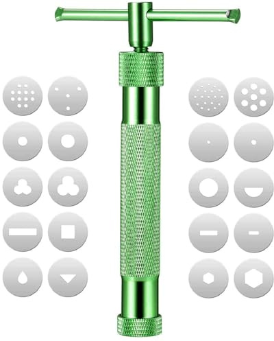 Extruder lera, lerpress-lerhantverk, rostfritt stål sockerpasta extruder, fondantpress med 20 former, dekorationsverktyg bakning verktyg, sockerglasyr för att dekorera kakor, lertillverkning