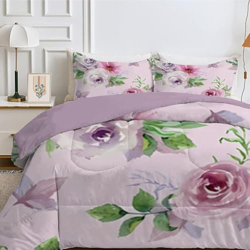 Bettdecke 200x220 Ohne Bezug Nutzbar, Rosenblütenblätter Bettdecken Waschbar Ganzjahresdecke Retro Stil 4 Jahreszeiten Steppdecke, Bettzeug Microfaser mit 2 Kissenbezug für Sommer Winter Doppelbett