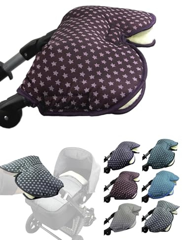 Muff handske [Handvärmare för barnvagn] handmuff buggy med lammull vattentät vindtät universalstorlek för barnvagn, buggy, hjulsläp (stjärnor bordeaux)