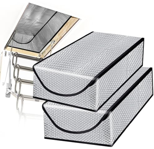 DGSL Isolierabdeckung für Bodentreppen, Premium-Dachbodentreppen-Isolierung zur Energieeinsparung, Isolierzelt mit Reißverschluss für Bodentreppen, 63,5 x 137,2 x 27,9 cm (2 Dachbodenabdeckung)