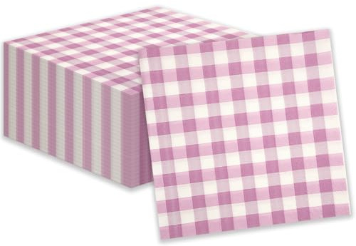 40 Stück Gingham Servietten, Rosa karierte Cocktailservietten Einweg-Papierservietten Getränkeservietten für Valentinstag Restaurant Bar Picknick Geburtstag Hochzeitstag Dekorationen, 25x25cm