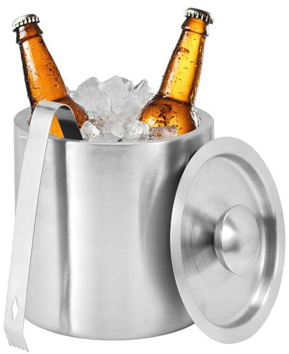 Gosknor 1.3L Stainless Steel Ice Bucket with Lid and Tongs, Small Double Wall Ice Pail Chill Container for Cocktails, Beer, Wine, Champagne, Keep Drinks Frozen Longer at Home, Bars, Parties, Outdoor