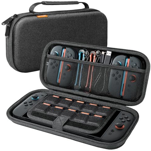 JETech Bärväska för Nintendo Switch 2 (2025) 7,9 Tum, Hårt Skal Bärbar Resväska med 10 Spelkortplatser och Tillbehörspåse, Lättvikt Repfri Skydd (Svart)