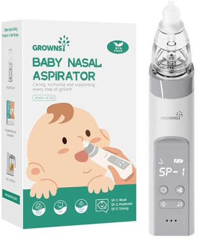 Nasensauger Baby | Nasensauger Baby Elektrisch| Nasensauger Baby Staubsauger Wiederaufladbar, Mit 3 SaugstäRken Musik & Licht Funktion Und 3 GrößEn Silikon Tipps (Grau)