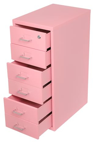 Genseino Vertical File Cabinet, 6 Drawers Metal File Cabinet with Lock, Freestanding Filing Cabinet with 4* Wheels for Paper Clips, Scissors, Bills, Pens, Pencils, Business Cards, 11 * 16 * 27in