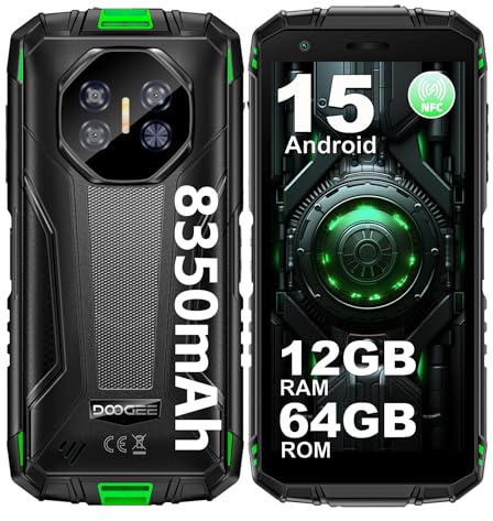 DOOGEE Fire 3 Téléphone Incassable Android 15, 12GO+64GO/2TO Smartphone Incassable, 8350mAh, Écran 5.5, 13MP+8MP Telephone de Chantier, 4G Dual SIM/IP68/NFC/FACE ID/Widevine L1/3.5mm Jack