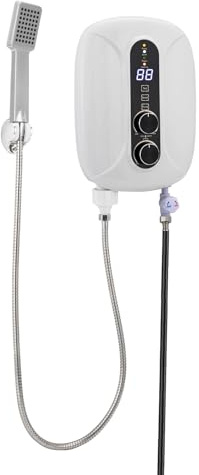 Warmwasser-Durchlauferhitzer 5500W 6L Durchlauferhitzer mit Boosterpumpe & Thermostatischer ±3℃ Genauigkeit Energiesparender, 34 * 25 * 10cm Elektrisch Warmwasserbereiter für Küche und Bad, Weiß