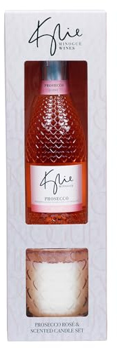 Kylie Minogue Mini Prosecco Rosé Gift Pack – 20cl, 11% ABV with 150g Heart Embossed Watermelon & Mint Candle – Elegant Gift by Blue Tree Gifts