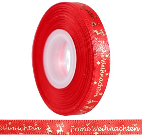 BYZANDQI 22m Schleifenband 10mm Samtband Geschenkband Weihnachten Dekoband Weihnachtsband (Rot 22m 10mm Gold)