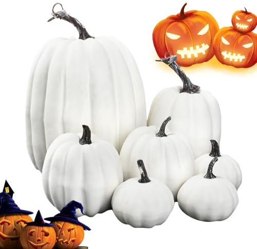 Calabazas artificiales – Calabazas de espuma de tamaños surtidos para Halloween y Acción de Gracias – 7 piezas de decoración para el hogar para centro de mesa Halloween Decoración Otoñal Acción de