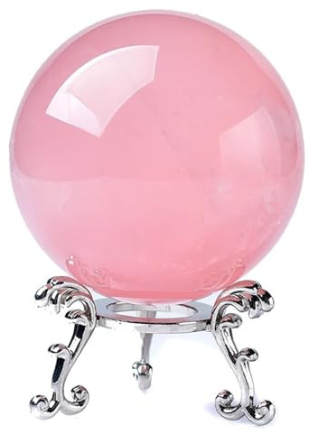 Rose Quartz Crystal Ball - Hand-Polished Pink Orb for Love and Feng Shui, Decorative Sphere for Home Office Decor