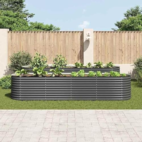 Aiuola rialzata da giardino in acciaio zincato, 400 x 80 x 81 cm, grigio, durevole e resistente alle intemperie, per verdure, erbe e fiori, ideale per giardino, terrazza e balcone