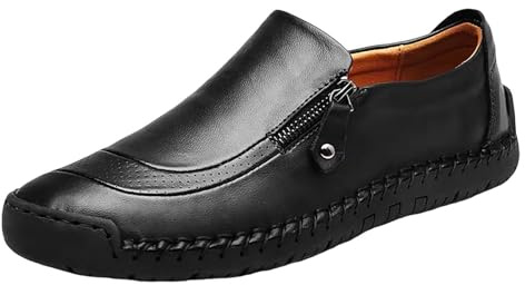 Scarpe da uomo in pelle, da lavoro, classiche, in pelle, traspiranti, larghe, leggere, con cerniere, in pelle, per il tempo libero, da lavoro, Nero , 40 EU