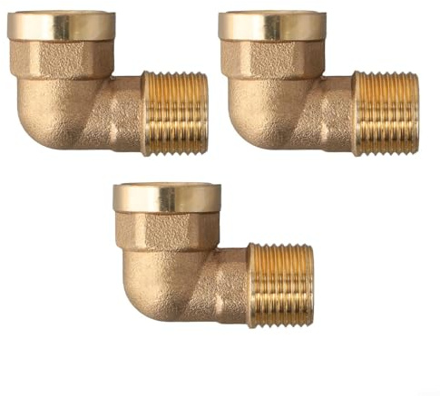 3 Pcs 1/2 Inch Brass Pipe Fittings 90 Degree Elbow, Male to Female Adapter for Plumbing, Gas, Fuel and Grease Lines, Forged Brass Hydraulic Fitting