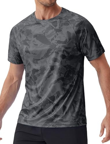 PINSPARK UV-skjorta för män, snabbtorkande, rashguard simtröja, UPF 50+, kortärmad sportskjorta, surfande flytande skjorta, andas, kompression, löpartröja, svart, XL