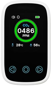 Detector de Gases, Medidor de Calidad del Aire 3 en 1, medidor CO2, Temperatura y Humedad, Sensor con Pantalla LCD, Detector dióxido Carbono monóxido Alarma Voz,para el hogar(CO White)