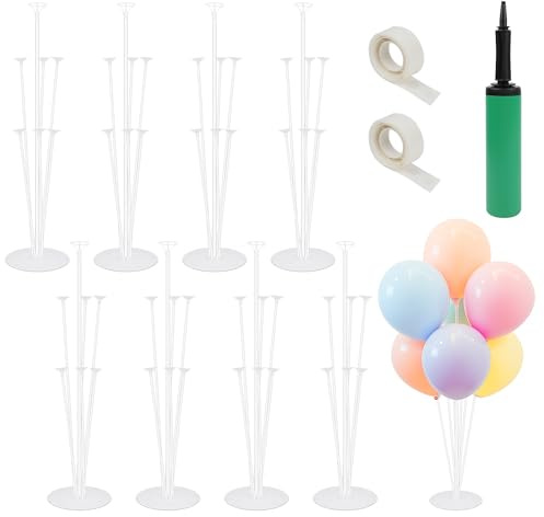 8 set di supporti per palloncini, supporto per palloncini trasparenti, supporto per palloncini con base, pompa, adesivi a pois per feste, matrimoni, compleanni, anniversari