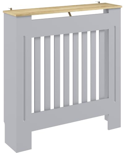 HOMCOM Slatted Radiator Cover Painted Cabinet 78L x 19W x 81H cm Grey | MDF Lined Grill