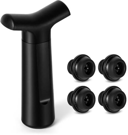 HOTUT Bomba de vacío Wine Saver con 4 Tapones, Bomba de vacío para Vino, tapón de Vino y Conservador, sellador Reutilizable Que Mantiene Fresco Fácil de Usar, Compatible con la mayoría de Botellas