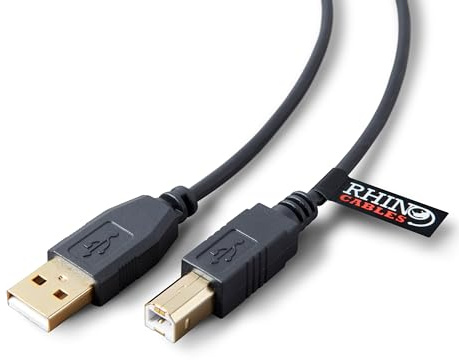 rhinocables USB 2.0 Printer Cable | Gold Connectors, High-Speed 480 Mbps Data Transfer | Multi-Shielded A-Male to B-Male | Universal Compatibility for Printers & External Hard Drives (1.8m,Black)