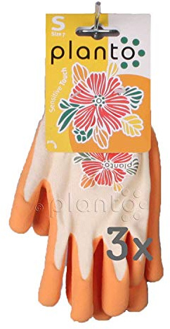 planto Gartenhandschuhe Sensitive Touch Latex Arbeitshandschuhe, Gr. 8 (S) orange, sitzen wie eine zweite Haut, leicht, angenehm, wasserdichte Latexbeschichtung an der Innenfläche (3 Paar)