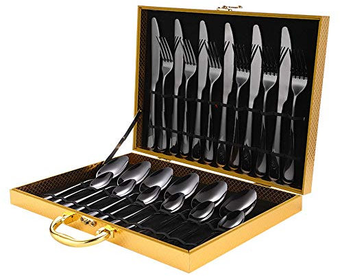 JHO Tec 6 Personen Schwarz 24-TLG. Besteckset Tafelbesteck Besteck Rostfrei Edelstahl (Schwarz)