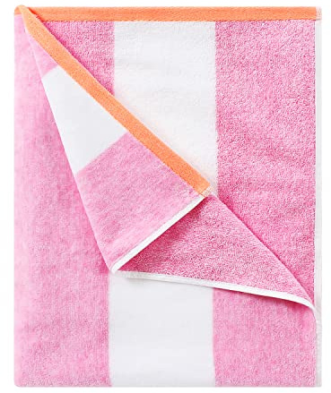 HENBAY Cotton Oversized Beach Towel - Large 70 x 35 Inch Pool Towel, Rose Red Striped Quick Dry Swimming Cabana Towel