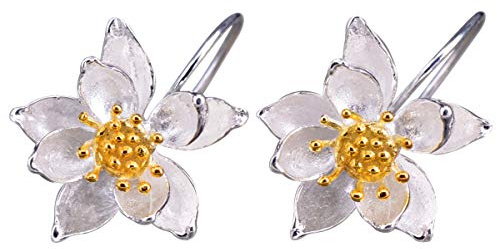 NicoWerk Damen Silber Ohrringe Lotus aus 925 Sterling Silber Blume Golden SOR255