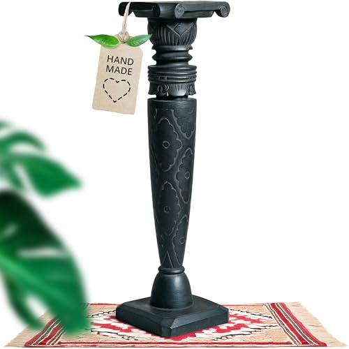 livasia edle Blumensäule Holz im Antik-Look – 80cm – Dekosäule aus Albiziaholz, Handgefertigt, Nachhaltig und Einzigartig aus Bali, Perfekt für Wohnzimmer, Flur oder Garten (Schwarz)