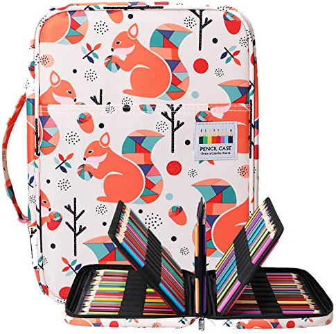 BOMKEE Trousse à Crayons colorée 220 Slots Portable Dessiner Peindre Pochette Sac de Rangement étanche Multicouche pour stylos Aquarelle pour Enfants et Adultes (écureuil)