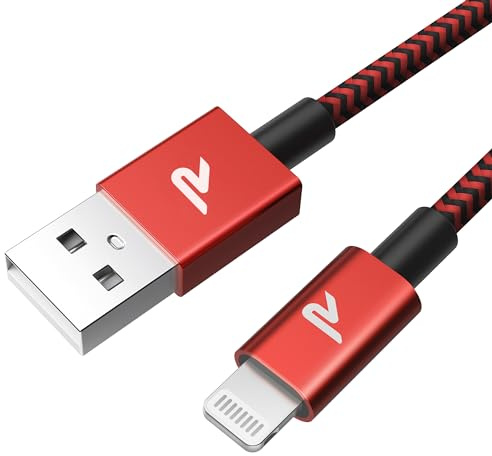 RAMPOW Cable iPhone [Certifié MFi], Câble Lightning Charge Rapide Rouge 2M | Câble Chargeur Lightning Connecteur, Nylon Tressé, Ultra Résistant pour iPhone 14/14 Pro Max/13/12/11/X/XS/XR/8/7/6, iPad Pro
