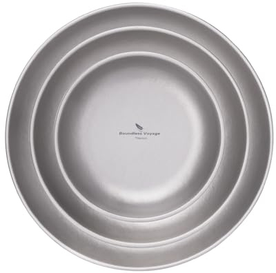 Boundless Voyage Ultralight Titanium Pan Dish Plate with Carry Mesh Bag Outdoor Titanium Dishware and Utensils Mess Kit for Camping Backpack Ti15139B