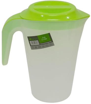 Eco 2L Semi Transparent Plastic Jug with Lid & Handle – Unbreakable Air Tight Plastic Jugs 2 Litre Ideal for Home, Kitchen & Outdoor Use | BPA-Free Juice Jug Pitcher with Lid (Green)