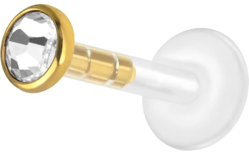 PIERCINGLINE Bioplast Labret-Piercing mit Plug-in System - Kristallstecker aus Chirurgenstahl - Piercing Nase Ohr Lippe - 4 Farben und Größen