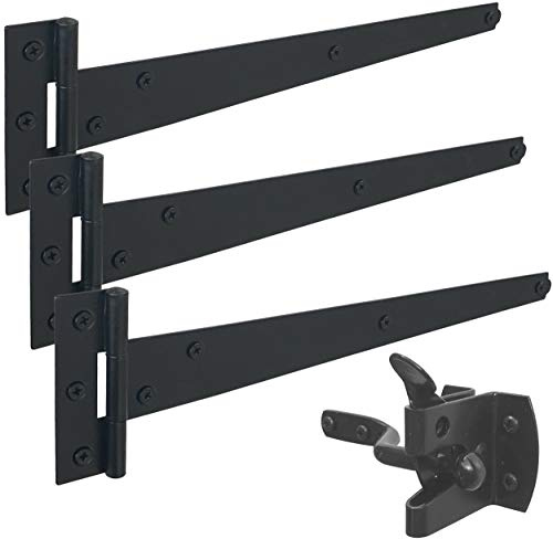 IRONTITE® Black Garden Gate Fitting Kit 12, Gate Hinges & Gate Latch For Wooden Gates, Ideal For Hanging Wooden Garden Gates, Weather Resistant For Using Gate Latches & Hinges Outdoor.