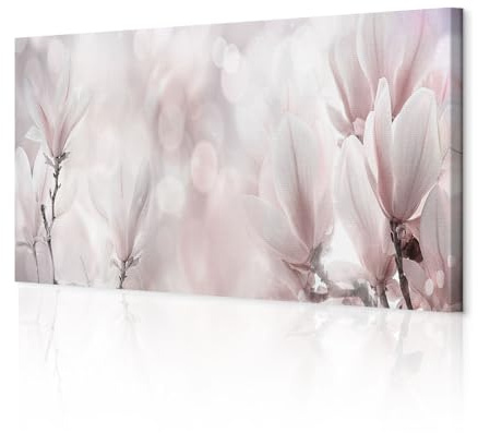 decomonkey Bilder Blumen Magnolie 120x40 cm 1 Teilig Leinwandbilder Natur | Strukturleinwand, Holzkeilrahmen, Bild auf Leinwand, Wandbild, Kunstdruck, Wanddeko, Wohnzimmer, Wanddekoration
