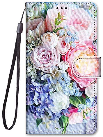 Nodigo für Huawei P Smart 2019/Honor 10 Lite Leder Hülle Magnetisch Kickstand mit Kartenfach 360 Grad Tier Muster Motiv Lustig Design Silikon Hüllen Handyhülle Wallet Tasche Case Mädchen Damen - Blume