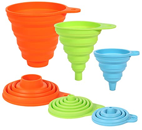 LONAGE Falttrichter-Set, flexibler, faltbarer Küchentrichter aus Silikon zum Umfüllen von flüssigem Öl, Wasserpulver und zum Füllen von Flaschen in Dosen (3er Pack)